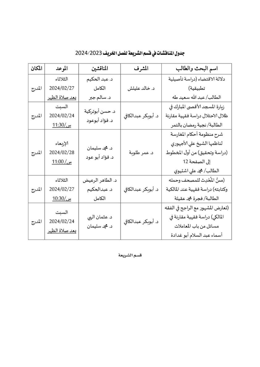 جدول المناقشات 